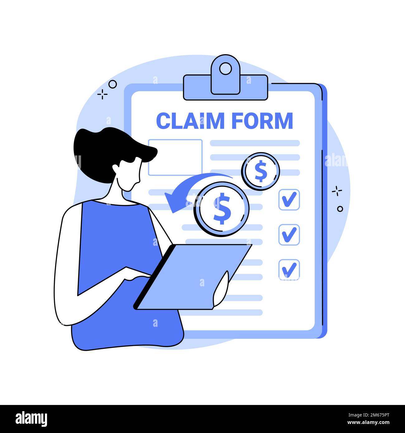 Claim your documents abstract concept vector illustration. Deductions, tax credits and expenses, job earnings, financial report, money refund, online Stock Vector