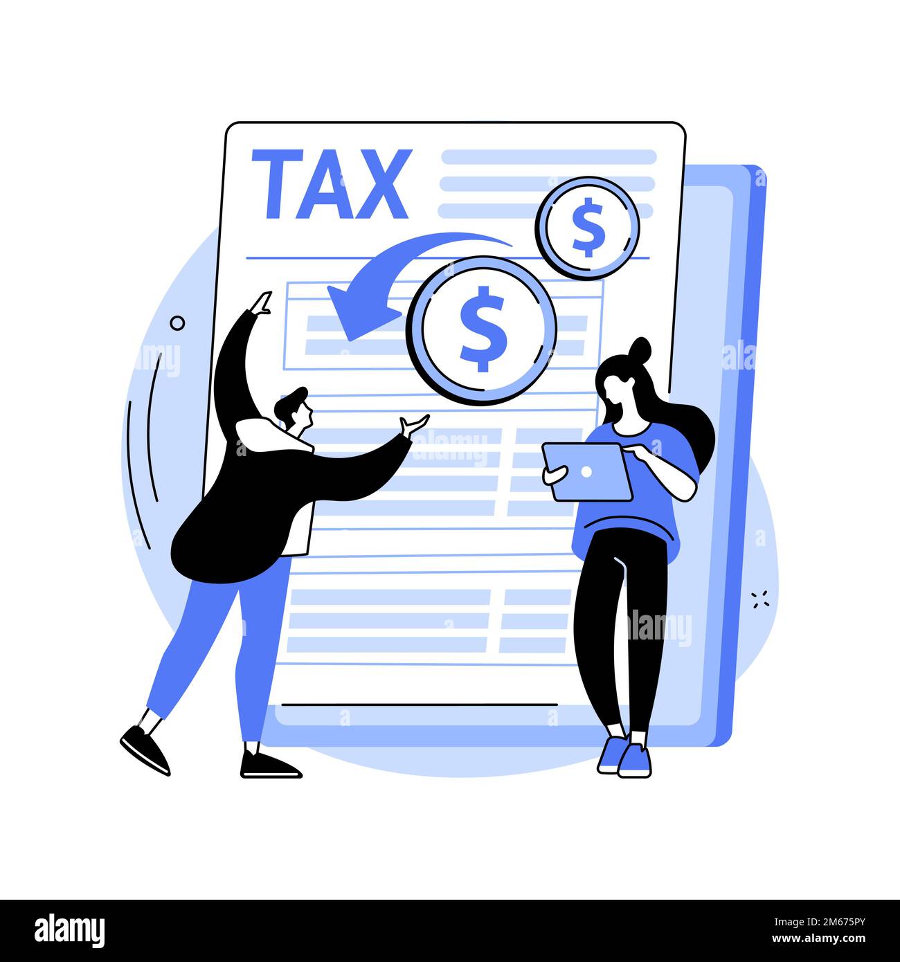 Income tax and benefit return abstract concept vector illustration. Budget calculation, online IRS form, money refund, financial report, bank account, Stock Vector