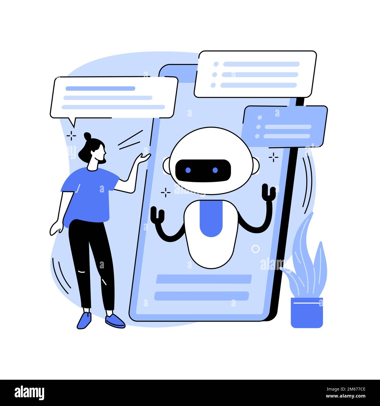 Chatbot virtual assistant abstract concept vector illustration. internet, online smart robot, device conversation, media dialog, system project, techn Stock Vector