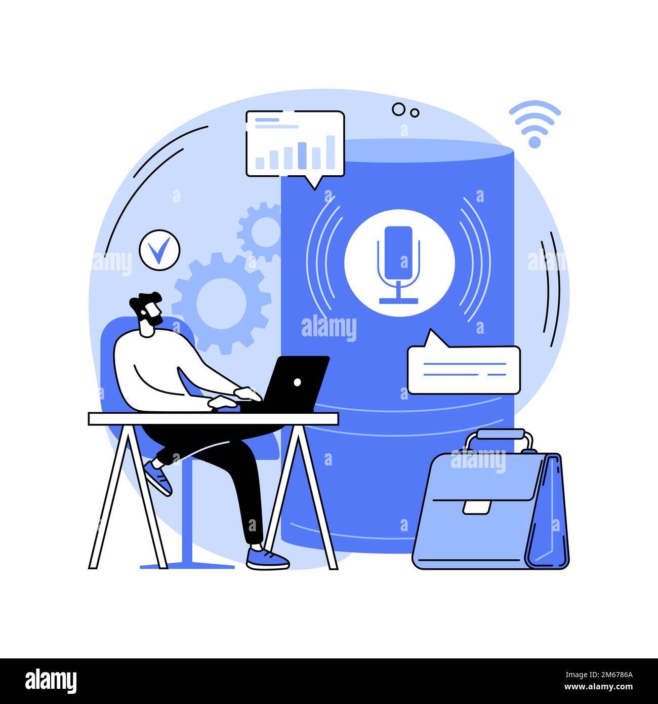 Smart speaker office controller abstract concept vector illustration. Smart controller, voice commands, voice-controlled office, internet of things, a Stock Vector