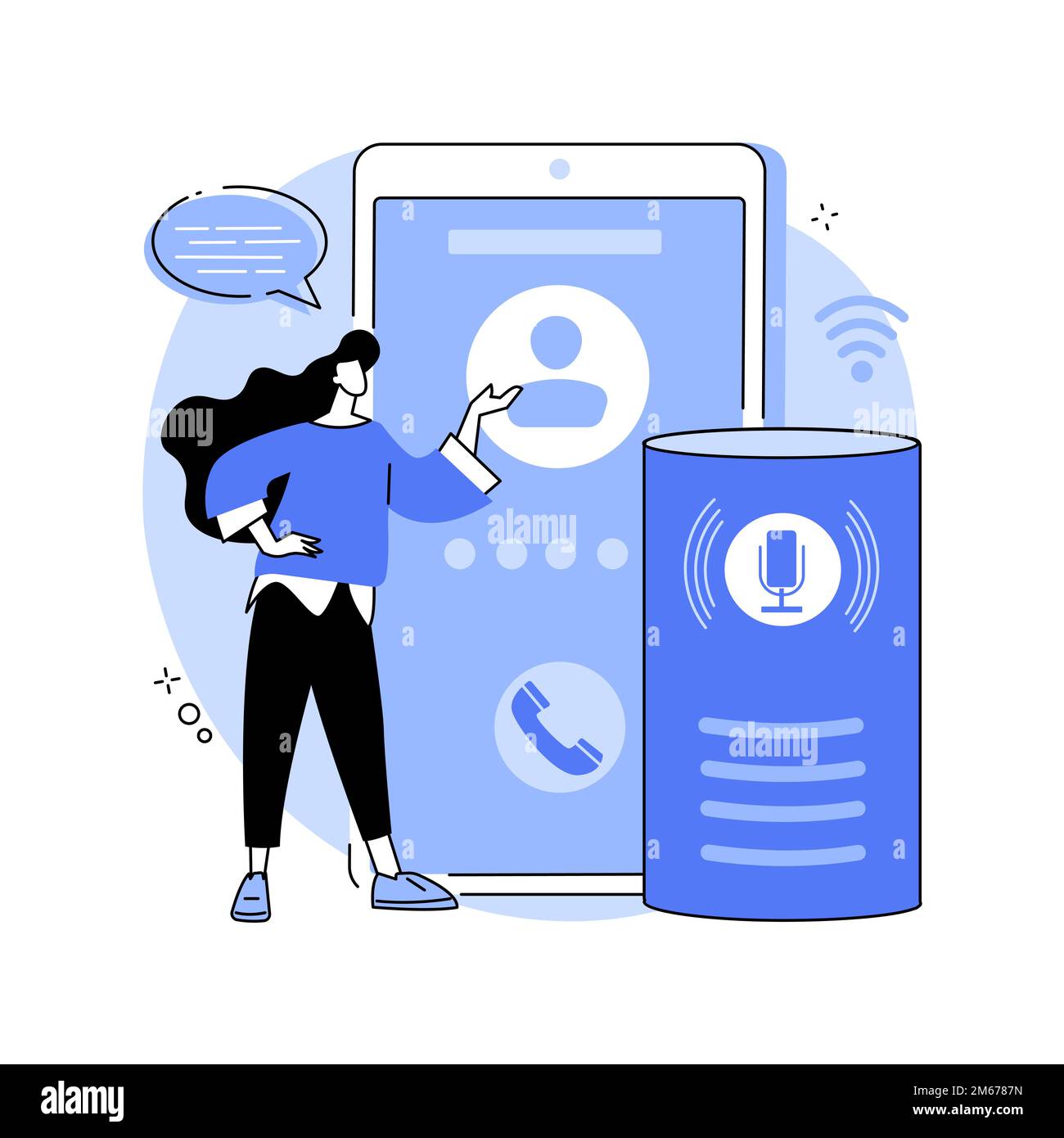 Hands-free phone calling abstract concept vector illustration. Smart speaker phone calls, remote smartphone connection, safe driving technologies, voi Stock Vector
