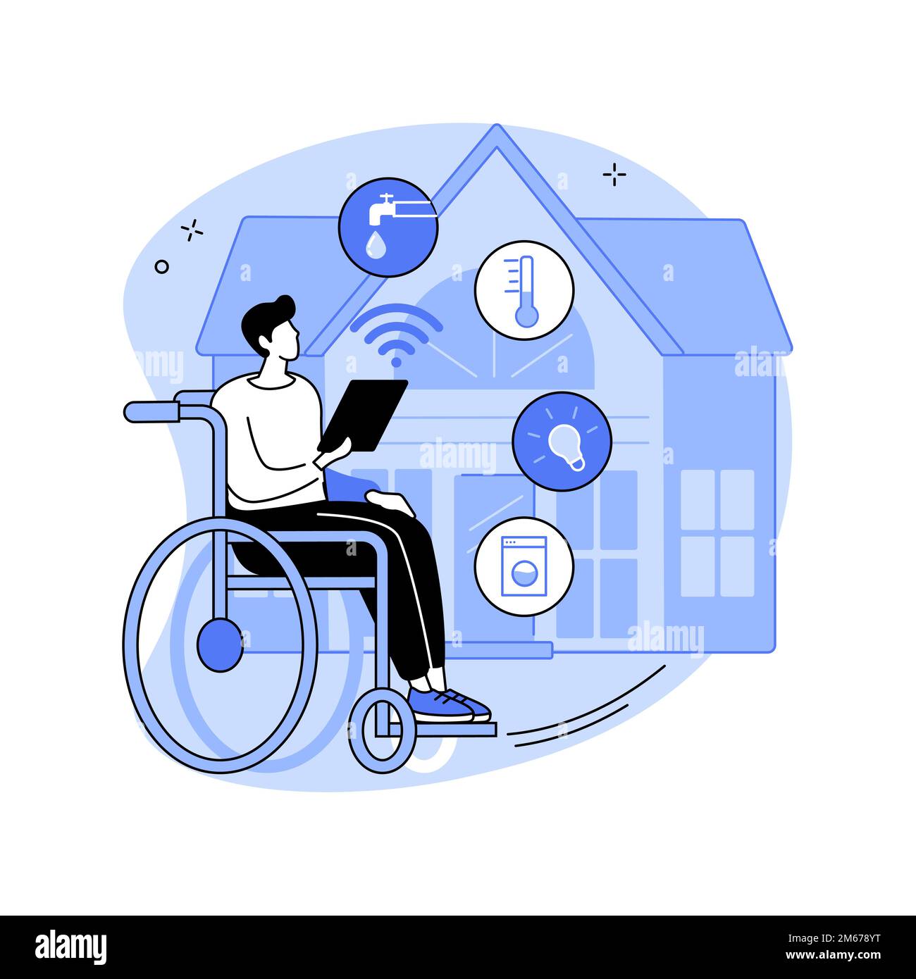 Smart technology for persons with disabilities abstract concept vector illustration. Home automation, door and motion sensors, health monitoring syste Stock Vector