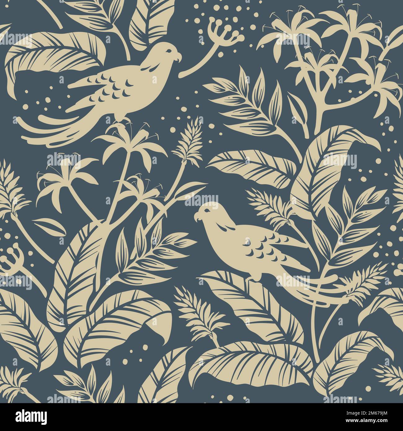 Birds in nature seamless patterned background vector Stock Vector