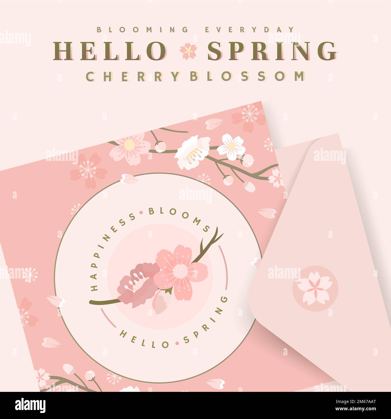 Pink cherry blossom postcard template vector Stock Vector Image & Art ...