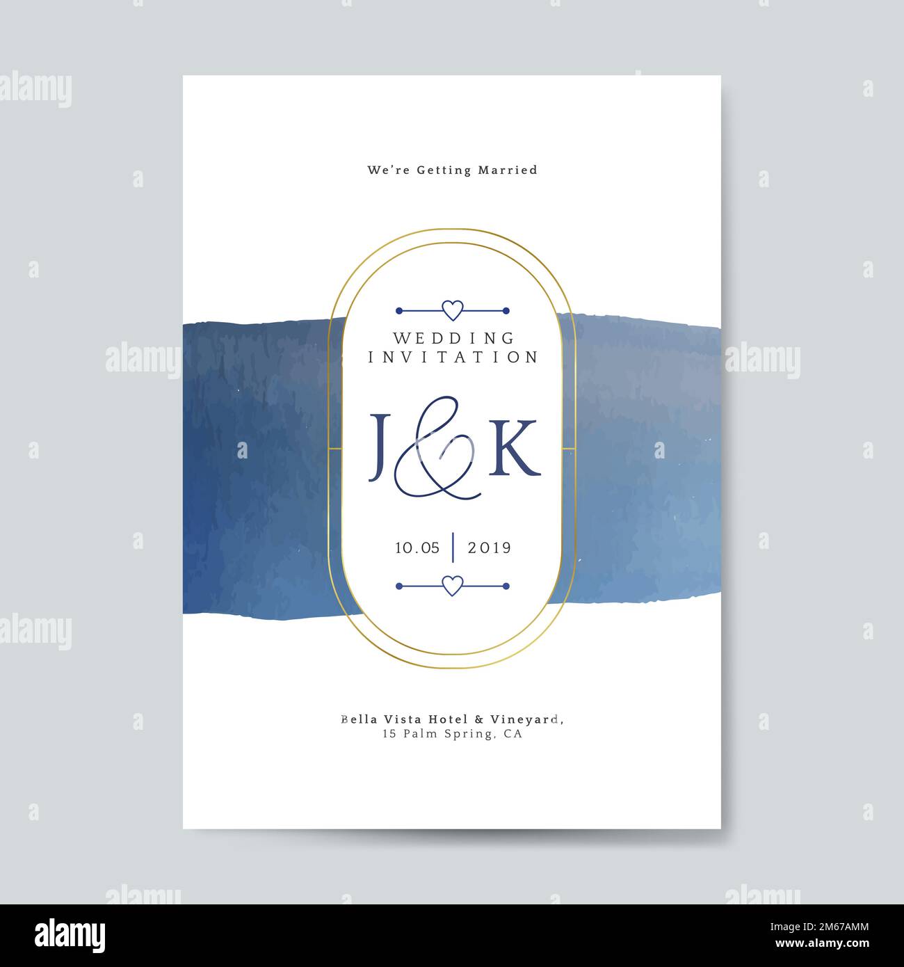 Blue wedding invitation card vector Stock Vector