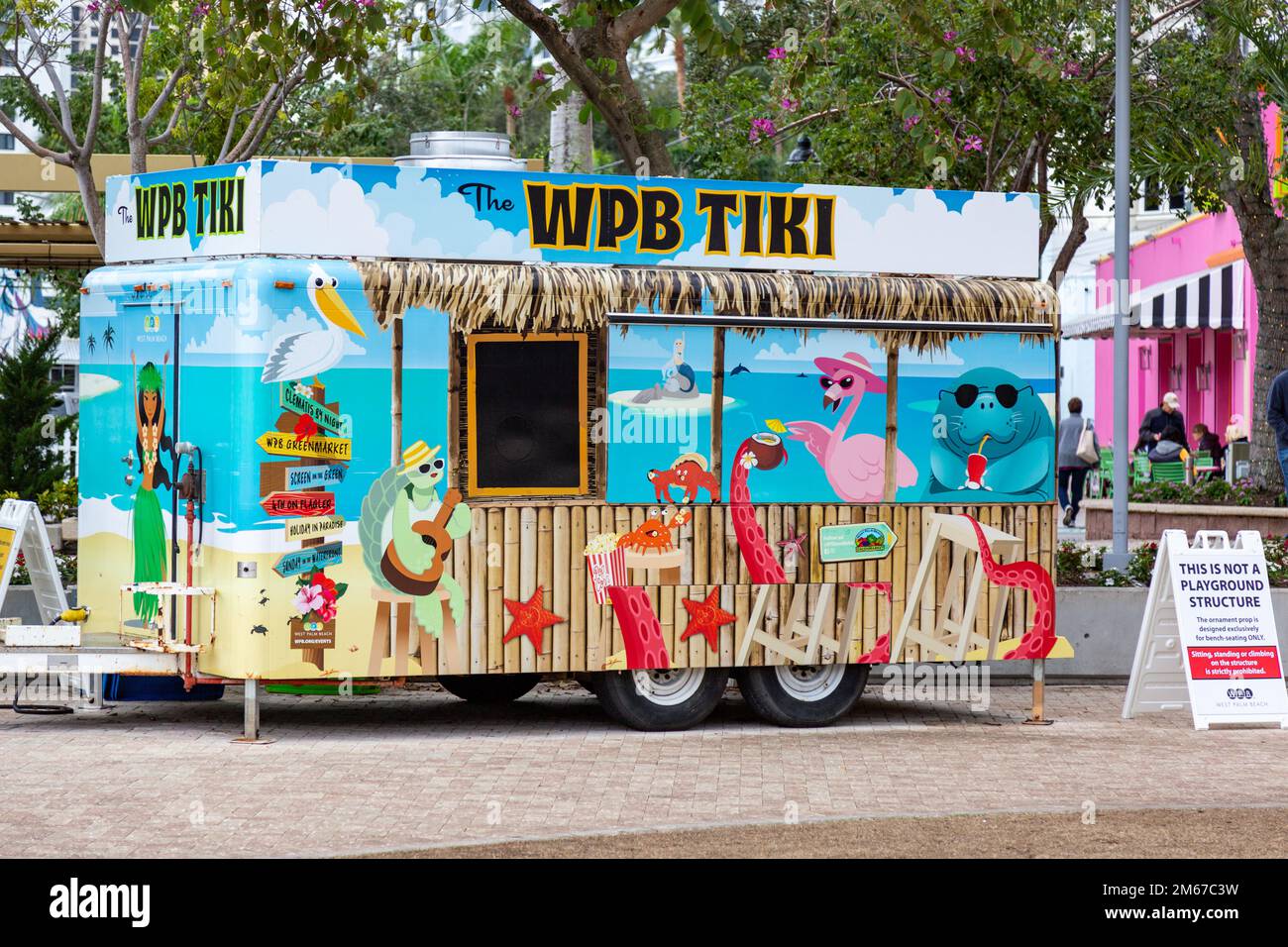 The WPB Tiki Concession Trailer parked in West Palm Beach, Florida, USA. Stock Photo
