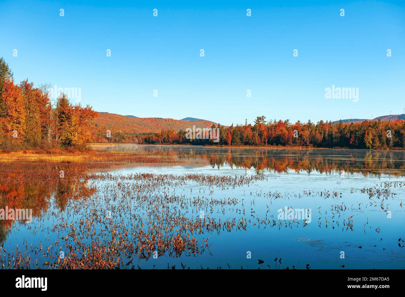 Pontook Reservoir on the Androscoggin River in autumn. Dummer. Coos