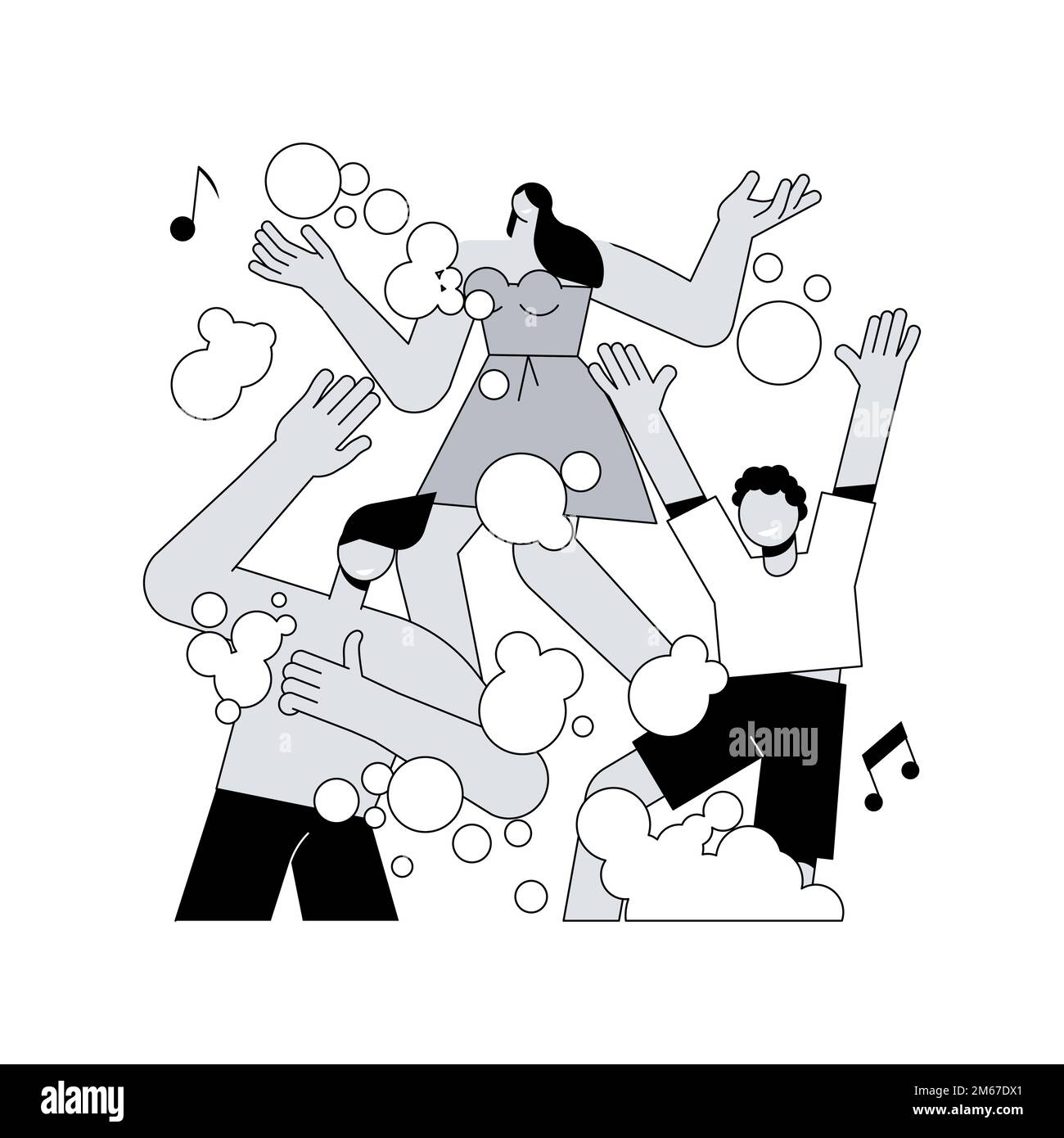 Foam party abstract concept vector illustration. Dancing in bubles and