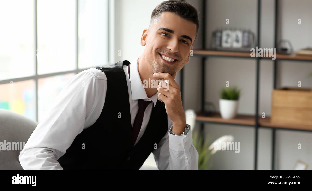 Stylish man in suit happy at home hi-res stock photography and images ...