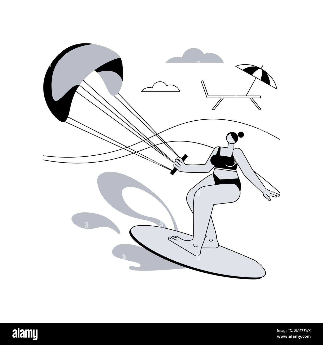 Kitesurfing abstract concept vector illustration. Kiteboarding