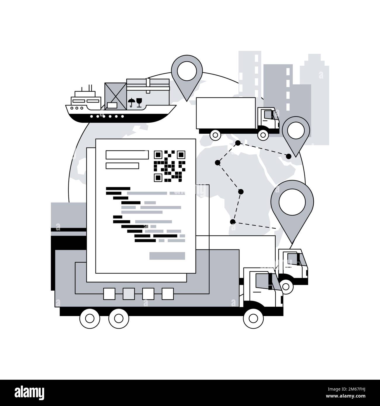 Blockchain in transport technology abstract concept vector illustration