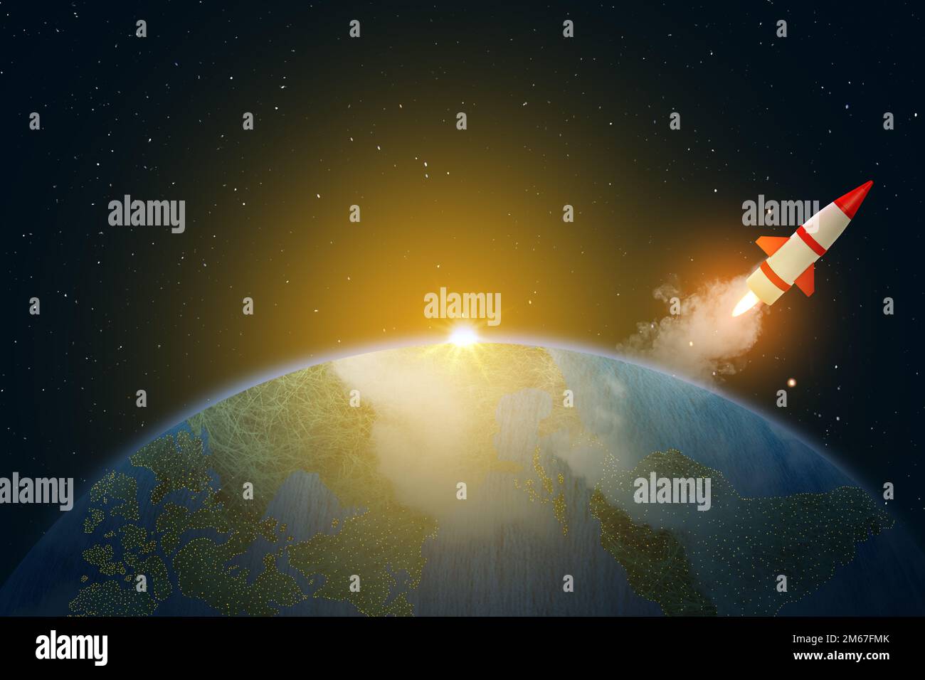 Flying rockets in space. National Science Day Stock Photo Alamy