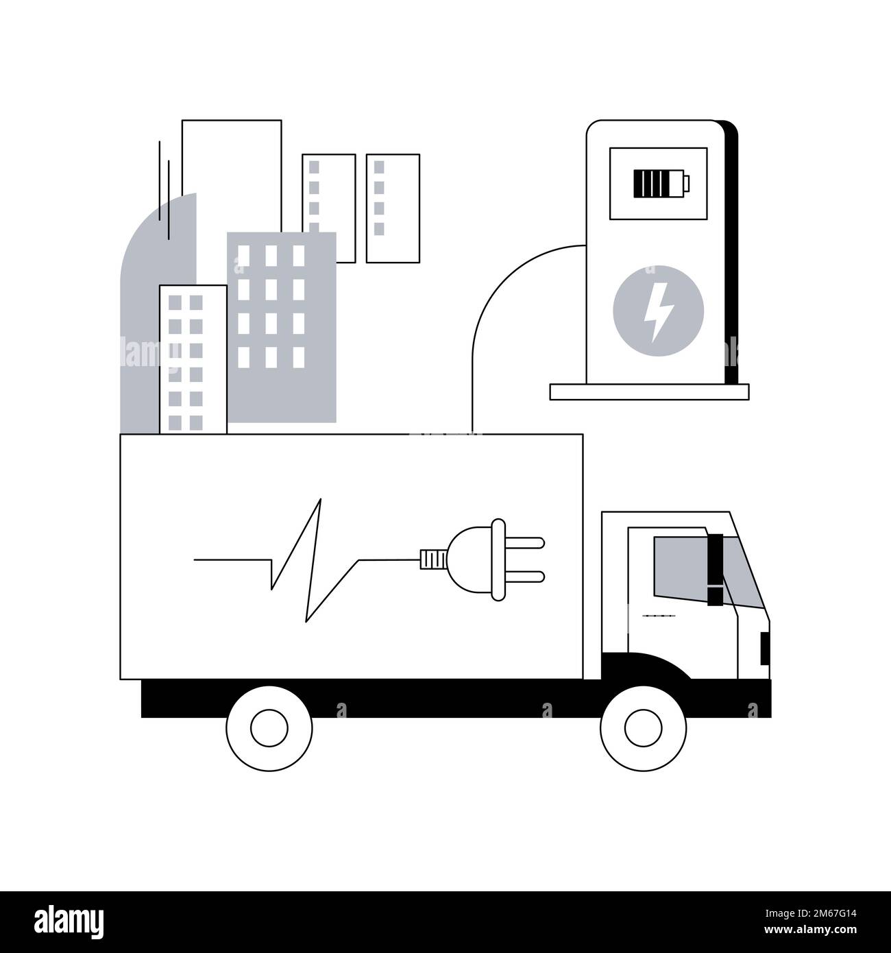 Electric trucks abstract concept vector illustration. Ecofriendly logistics, modern