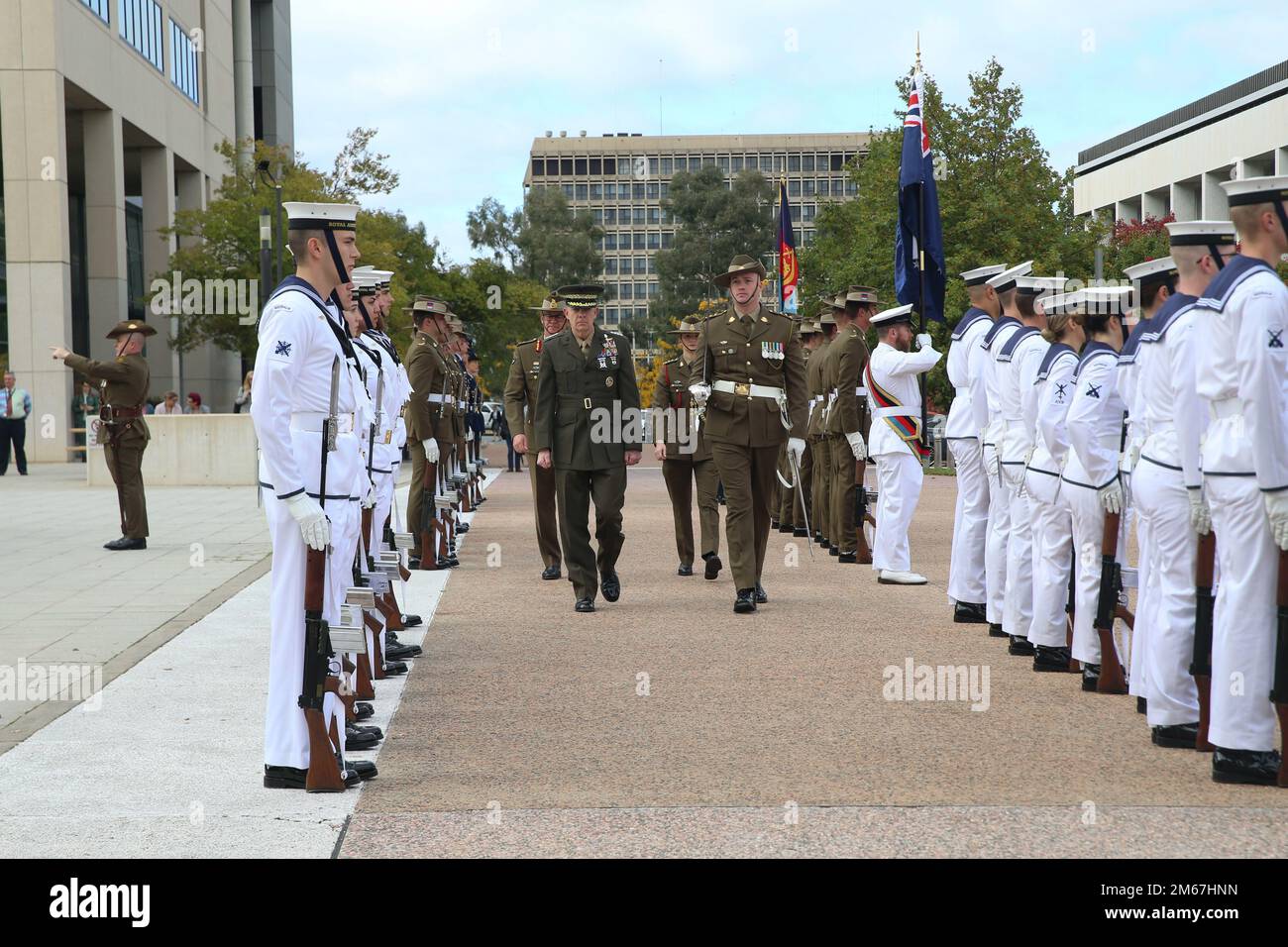 The 38th Commandant of the Marine Corps, Gen. David H. Berger was given honors in an Australian Defence Force Honor Guard Ceremony, Canberra, Australia, April 13, 2022. Stock Photo