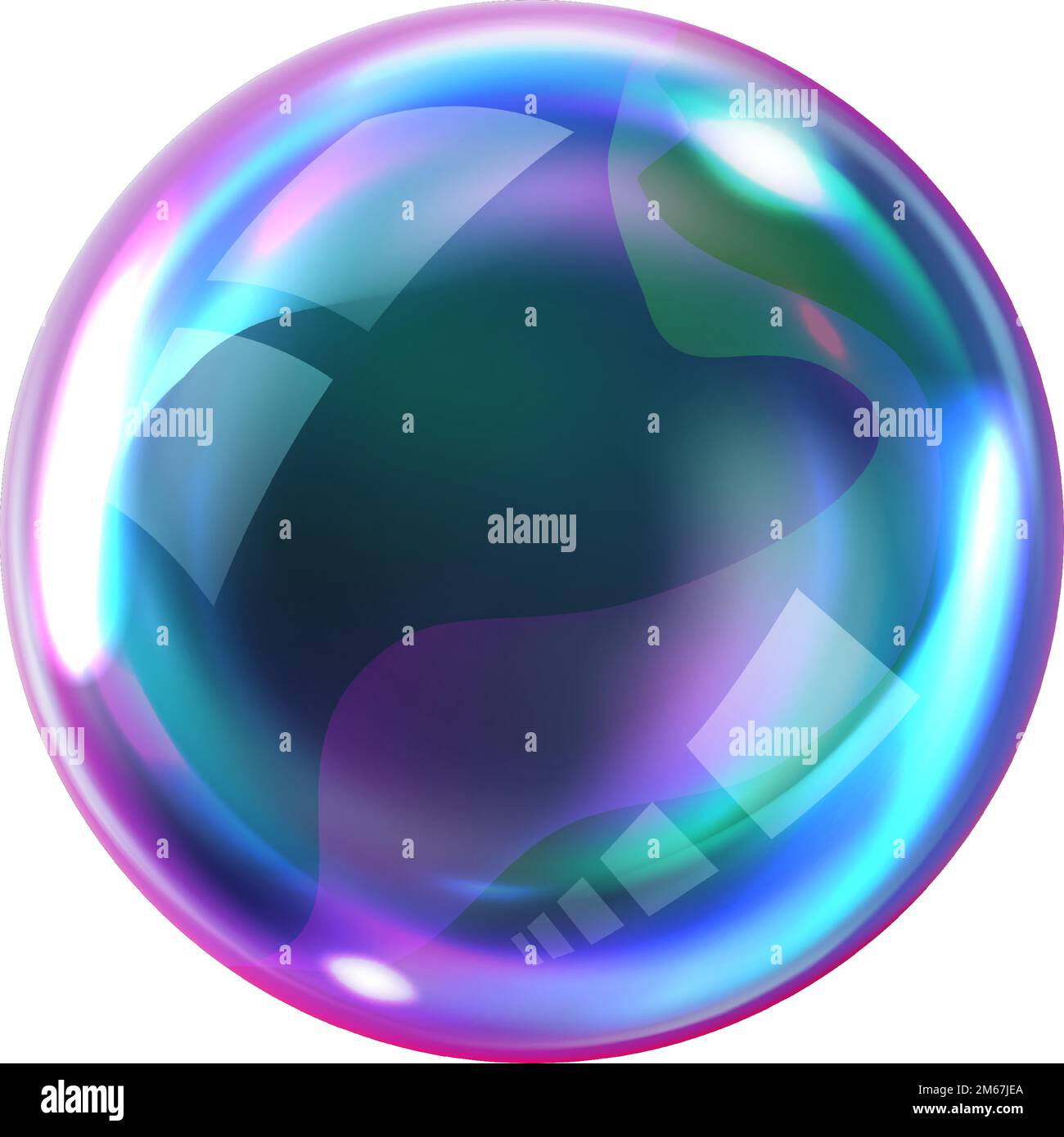 Soap bubble, realistic transparent air sphere of rainbow colors with