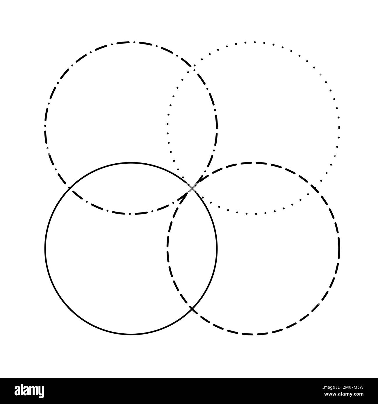 Venn diagram blank merge four dash line and dotted line circles chart infographic sign. Stock Vector