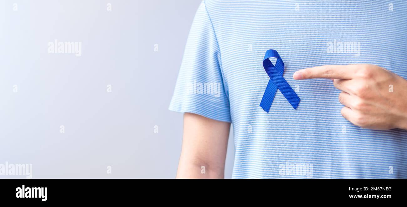 Blue awareness ribbon with trail on white background, Dark blue