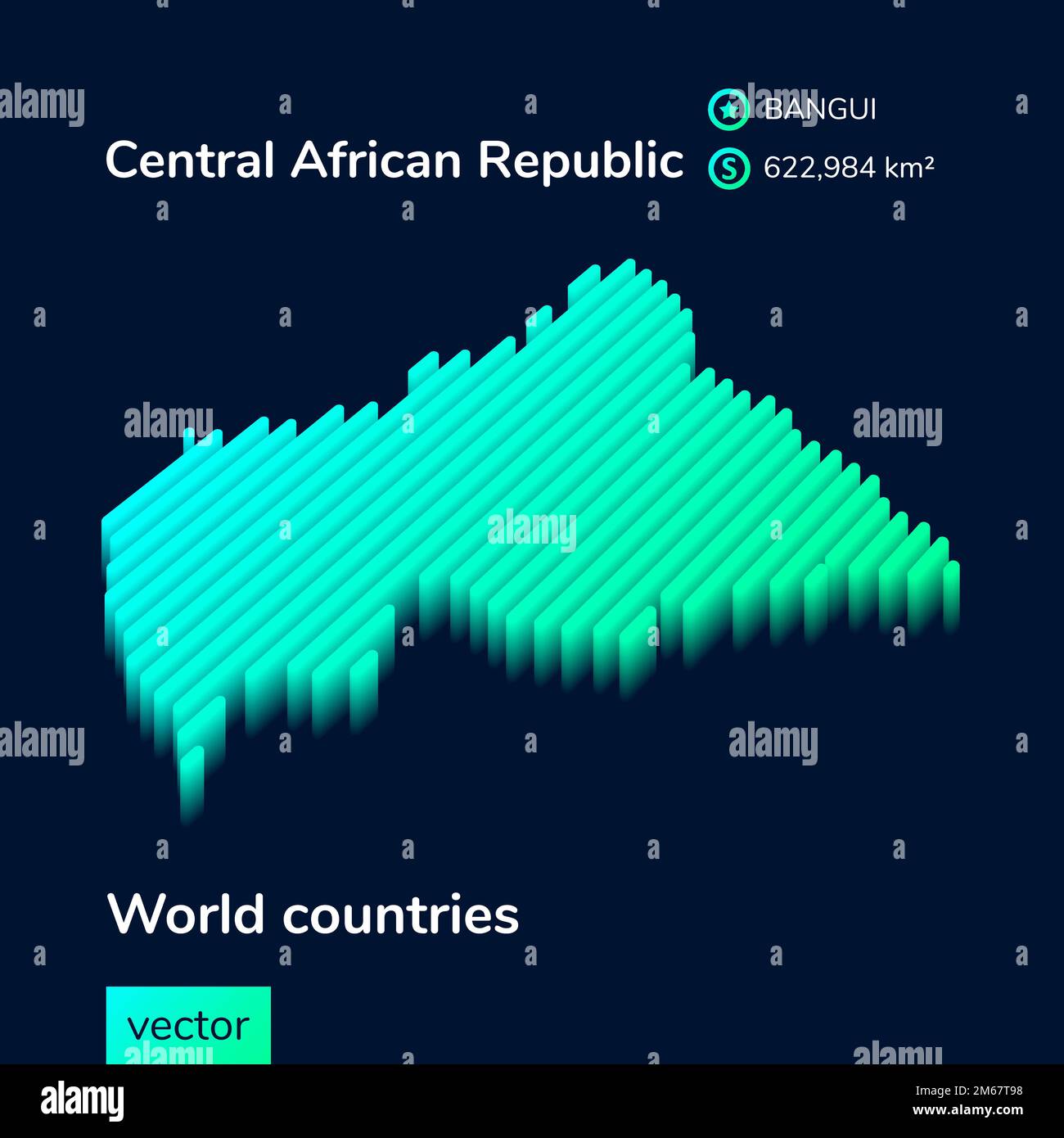 Stylized striped vector map of Central African Republic with 3d effect ...