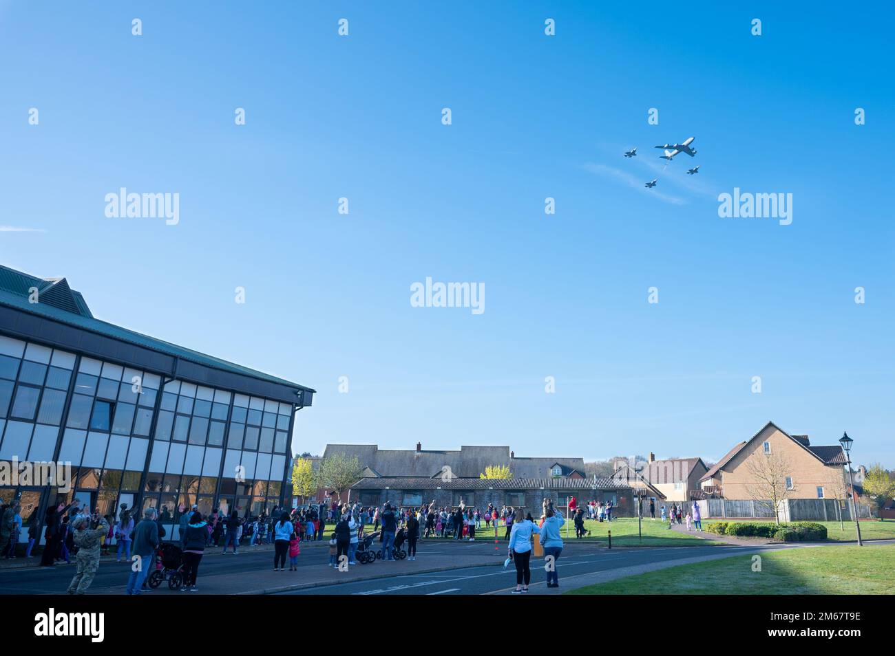 U.S. Air Force Aircraft fly in formation over Lakenheath Elementary