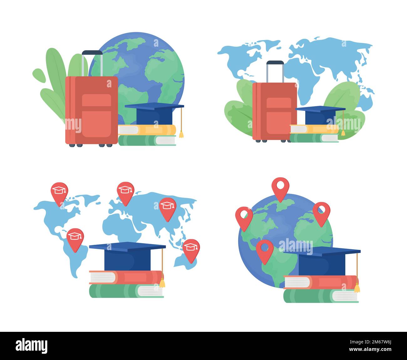 Study abroad destinations flat concept vector illustration set Stock Vector
