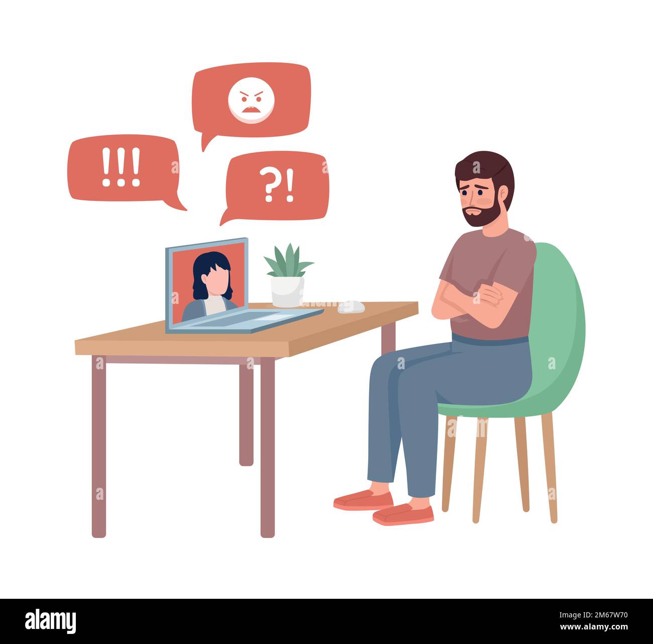 Negative review semi flat color vector character Stock Vector