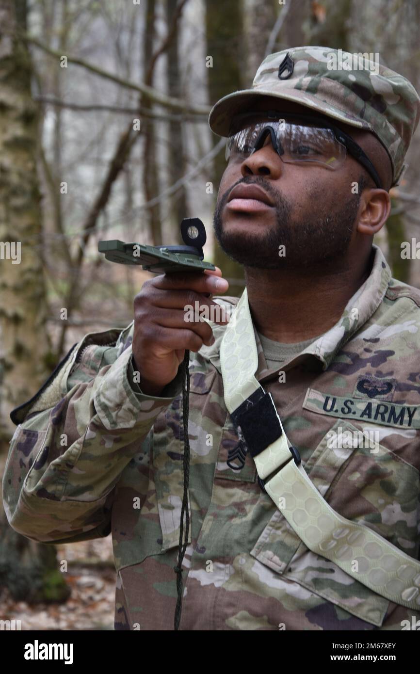 Staff Sgt. Jean Ady, from Brooklyn, New York, shoots a back azimuth