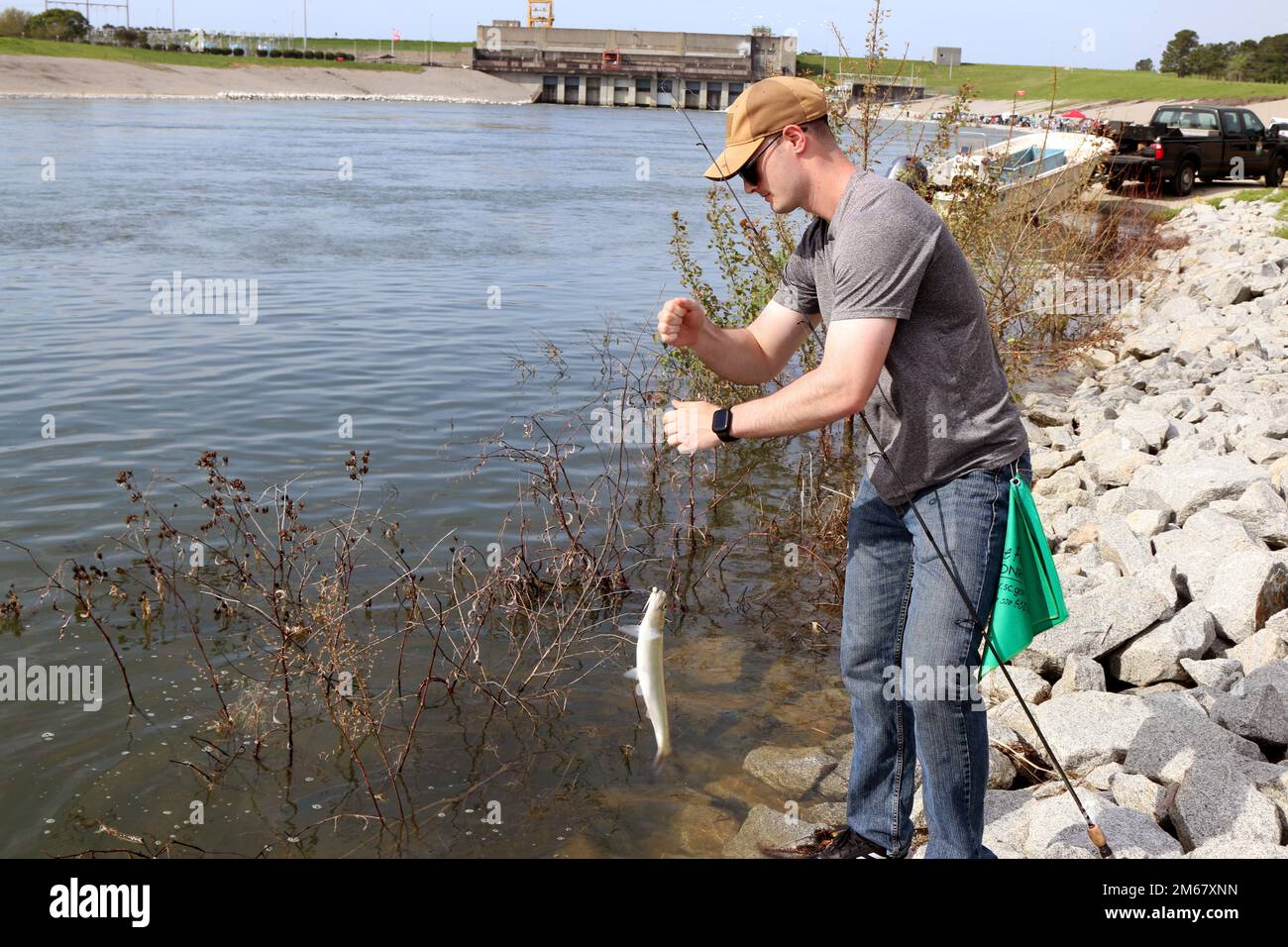 The U.S. Army Corps of Engineers, Charleston District, in partnership with the S.C. Department of Natural Resources, hosted the 8th Annual Wounded Warriors and Veterans fishing day at the Cooper River Rediversion Dam in St. Stephen. Stock Photo