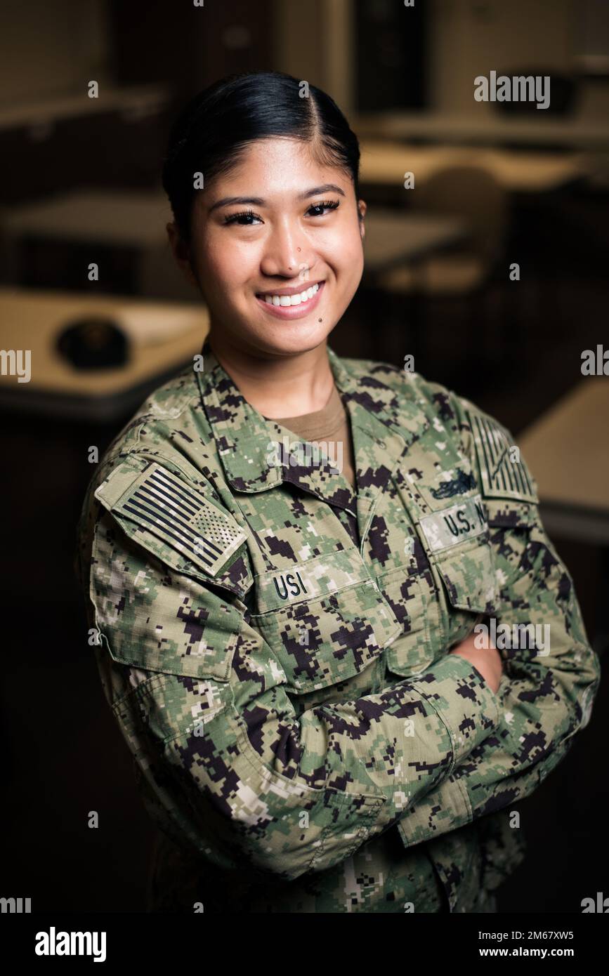 220414NTH5600221 SASEBO, Japan (April 14, 2022) Seaman Jenel Usi, from San Francisco, poses