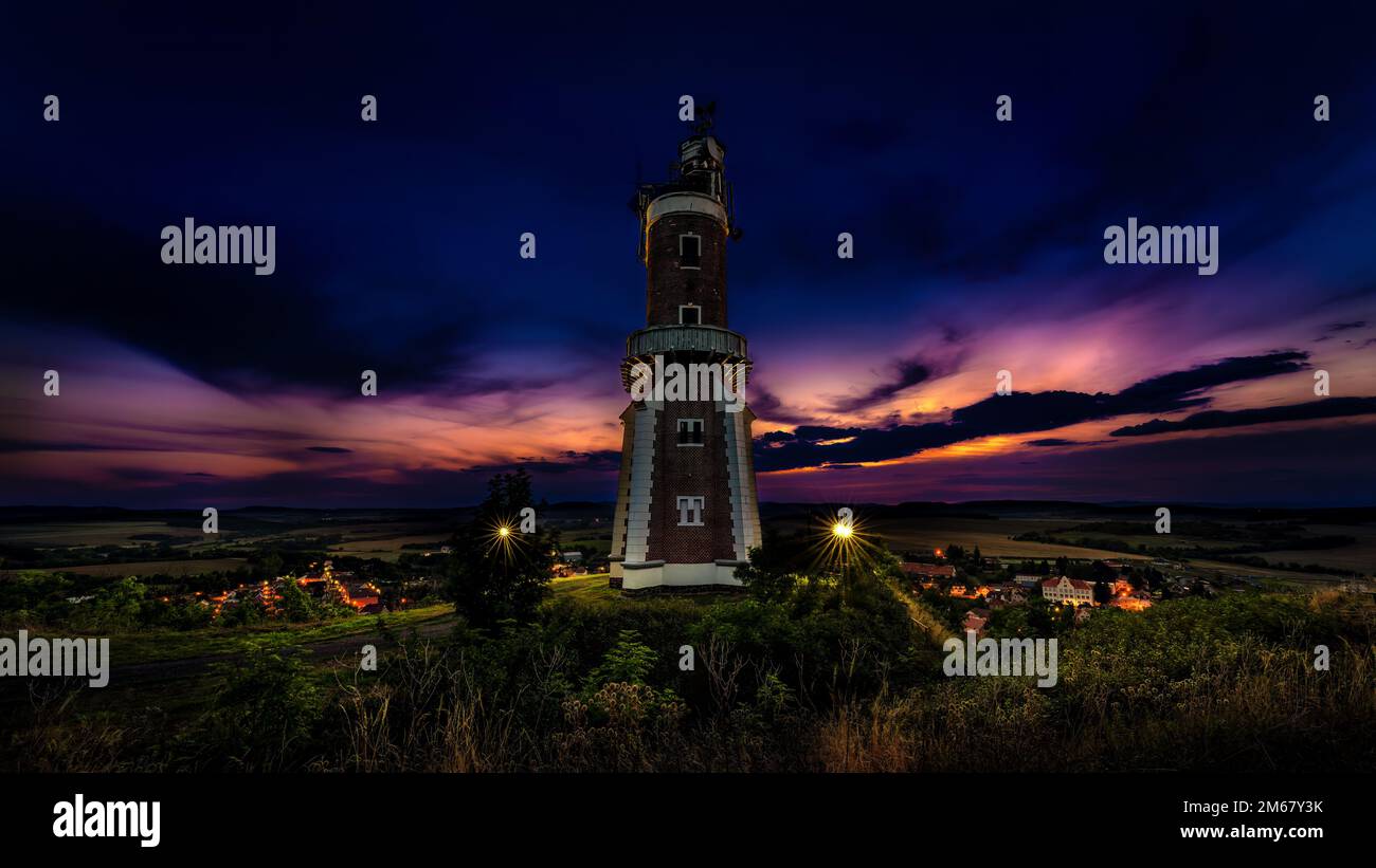 Lookout tower - the tower, visible from afar, stands on a hill above the village of Kryry, where the castle once stood - Czech Republic, Europe - Stock Image
