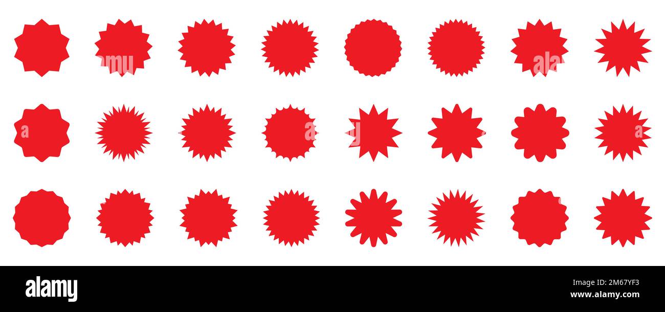 Set of vector red starburst, sunburst badges. Simple flat style vintage ...