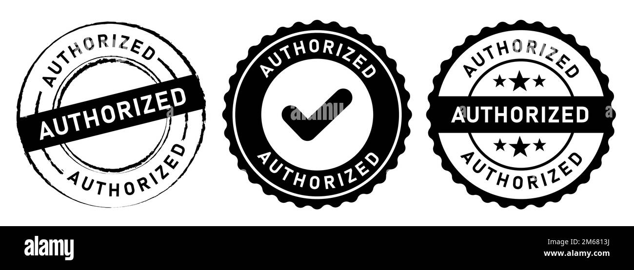 Authorized certified chackmark label and stamp in black white transparent format icon Stock Vector