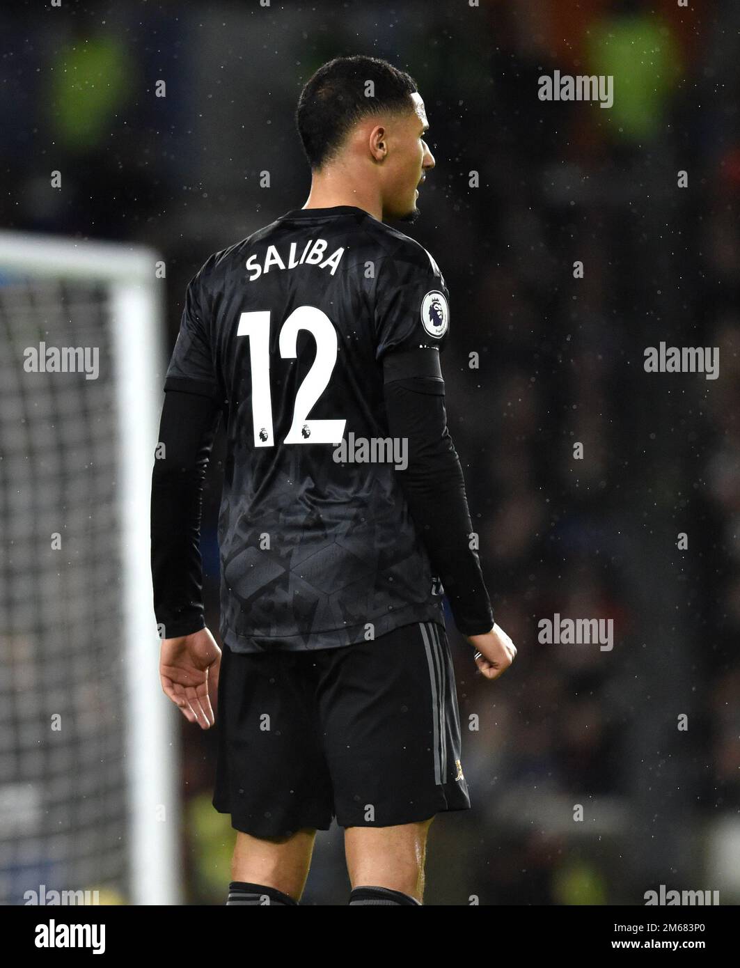 William Saliba of Arsenal during the Premier League match between Brighton & Hove Albion and  Arsenal at The American Express Community Stadium , Brighton , UK - 31st December 2022 Photo Simon Dack/Telephoto Images.   Editorial use only. No merchandising. For Football images FA and Premier League restrictions apply inc. no internet/mobile usage without FAPL license - for details contact Football Dataco Stock Photo