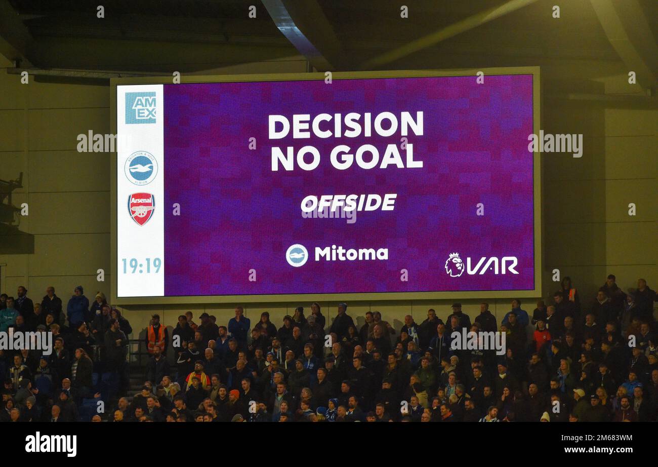 VAR No Goal decision during the Premier League match between Brighton