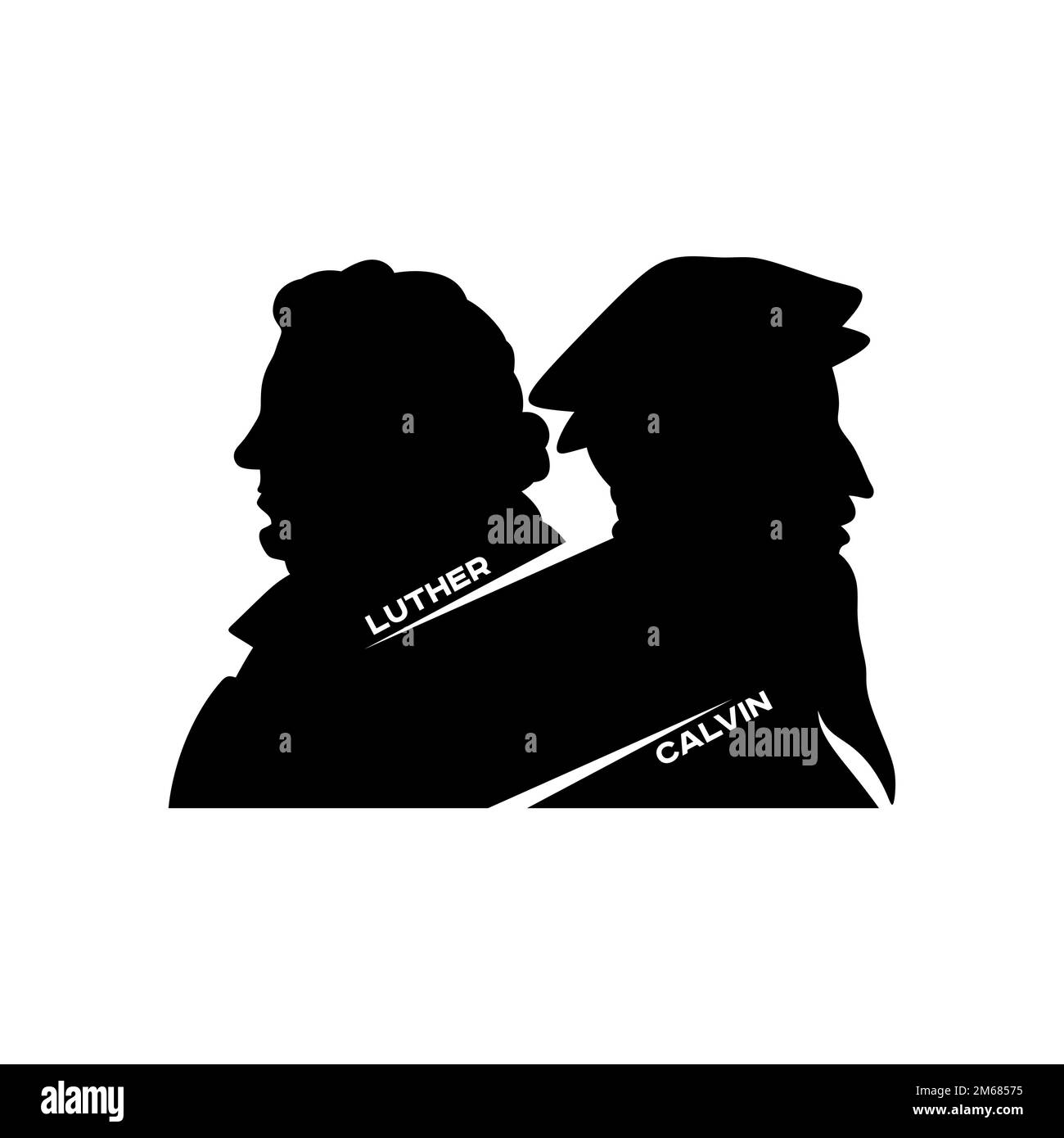 Christian Illustration. Silhouettes of the great Christian reformers. Martin Luther and John Calvin. Stock Vector