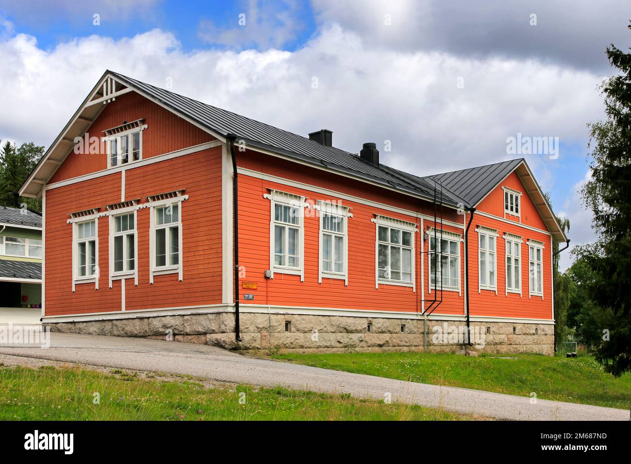 Pajula school, Pajulan Koulu, Salo, Finland in August. Pajula school is an elementary school  teaching grades 1-6. There are 5 separate buildings. Stock Photo