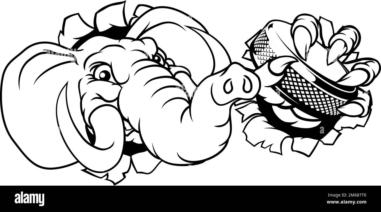 Elephant Ice Hockey Player Animal Sports Mascot Stock Vector Image