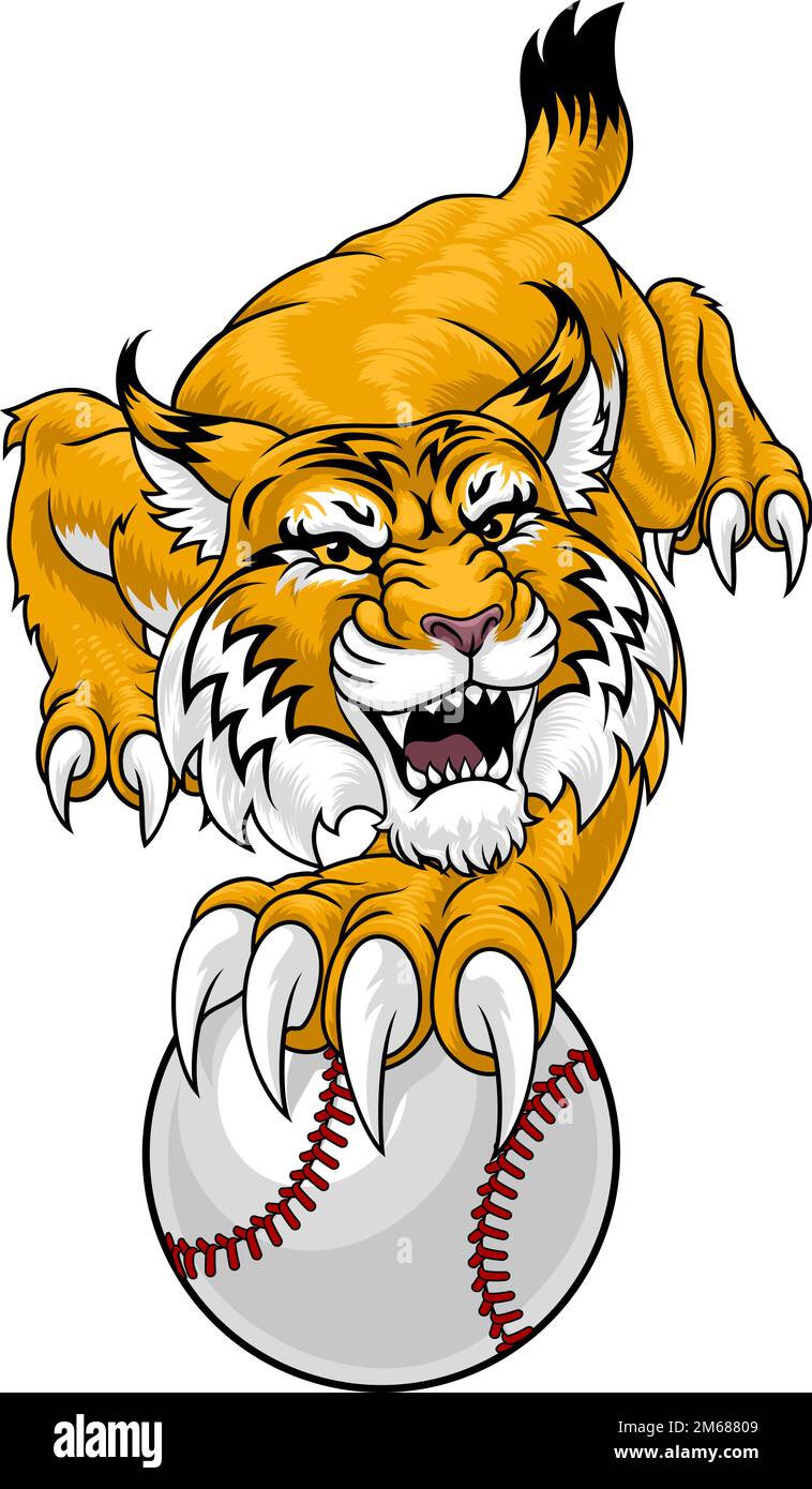 Wildcat Bobcat Baseball Ball Animal Team Mascot Stock Vector