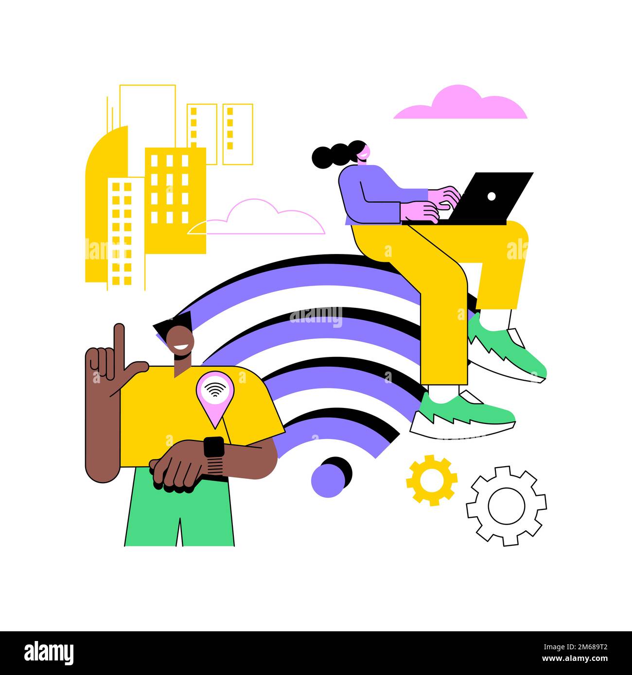 Public wi-fi hotspot abstract concept vector illustration. City center Wi-Fi, hotspot map, free wireless access, public open internet, network service Stock Vector