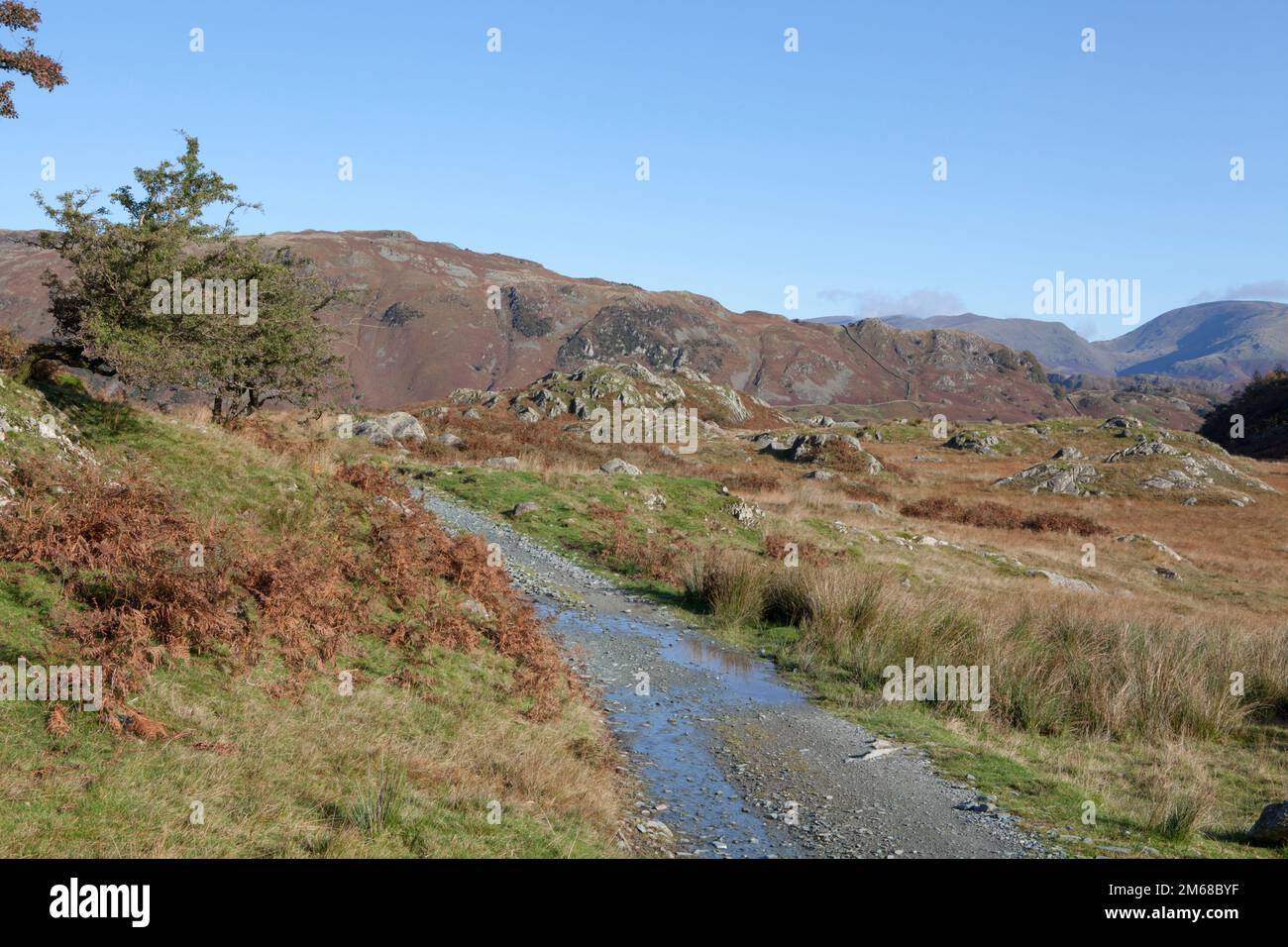 Unclassified County Road U5001 from Tilberthwaite to Fell Foot Bridge is used by 4x4s drivers and motorbike trail riders (Green Laning) Stock Photo