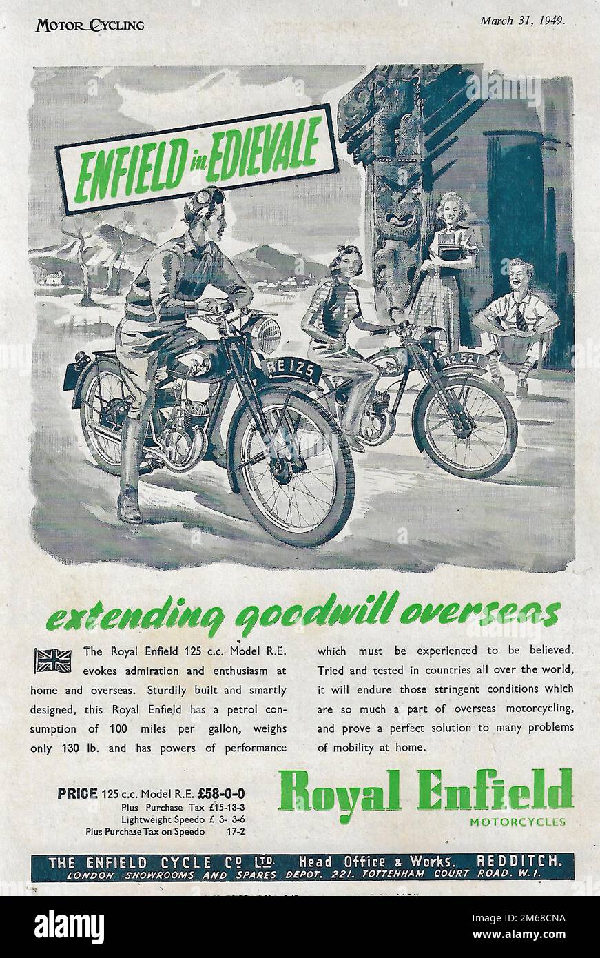 Royal Enfield - Vintage Motorcycle Advertising Stock Photo - Alamy