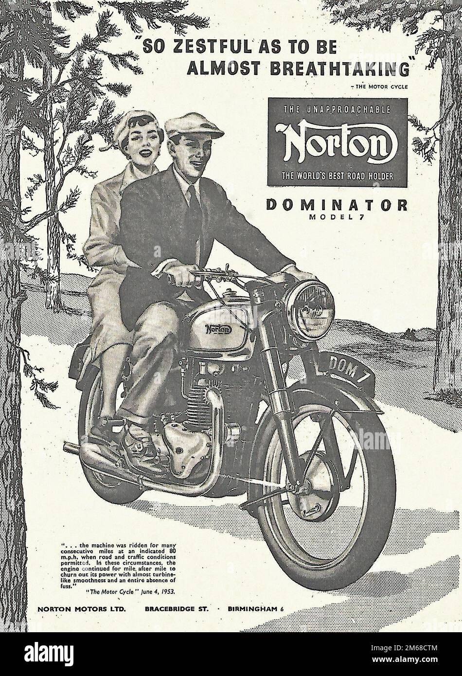 So zestful as to be almost breathtaking  - Vintage Motorcycle Advertising Stock Photo