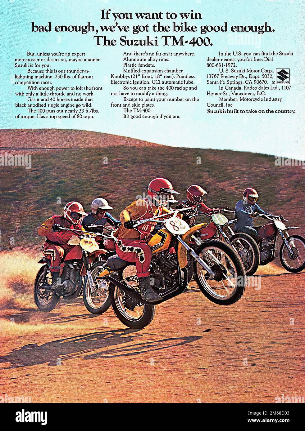 SUZUKI TM 400 Cross - Vintage Motorcycle Advertising Stock Photo - Alamy