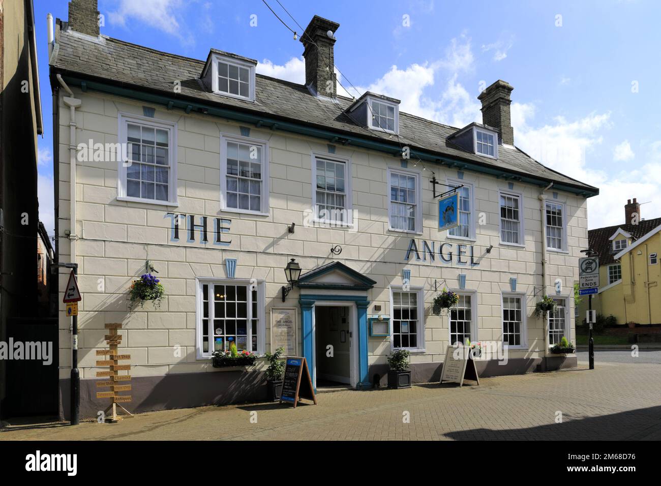 The Angel Hotel, Thoroughfare street, Halesworth market town, Suffolk, England, UK Stock Photo
