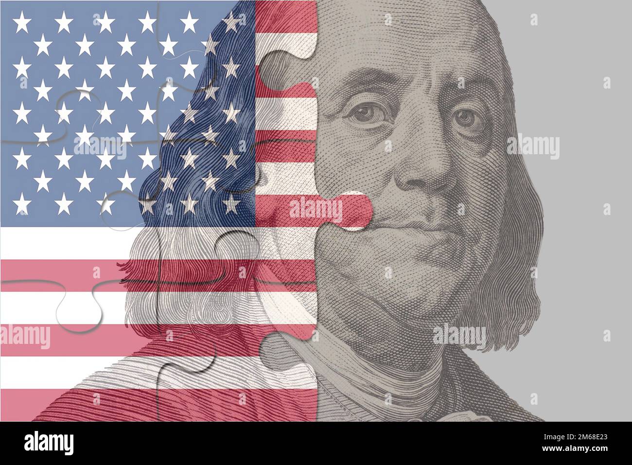 puzzle with the national flag of usa and franklin. Stock Photo