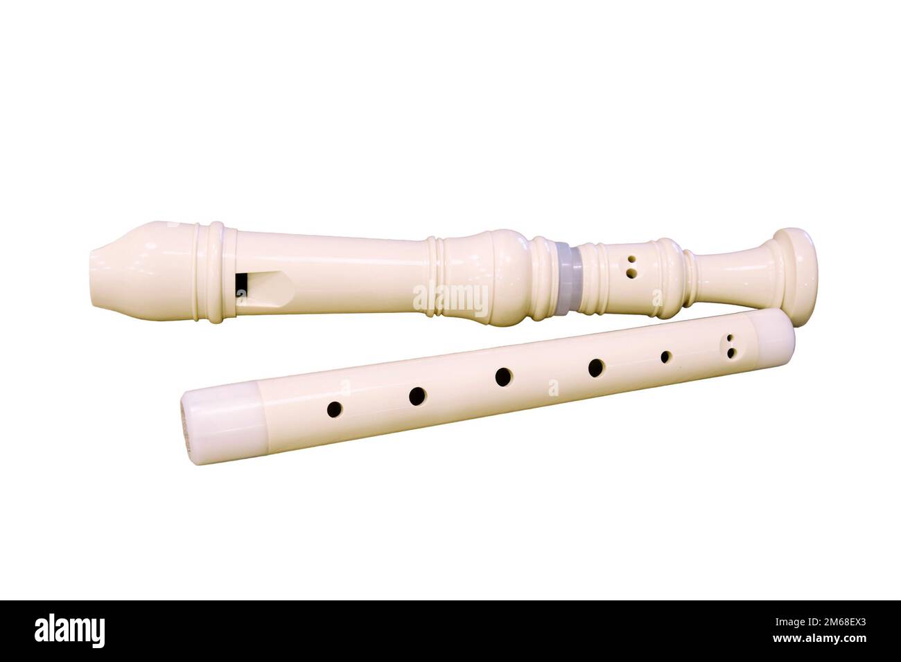White alto recorder flute, closeup, isolated on a white background