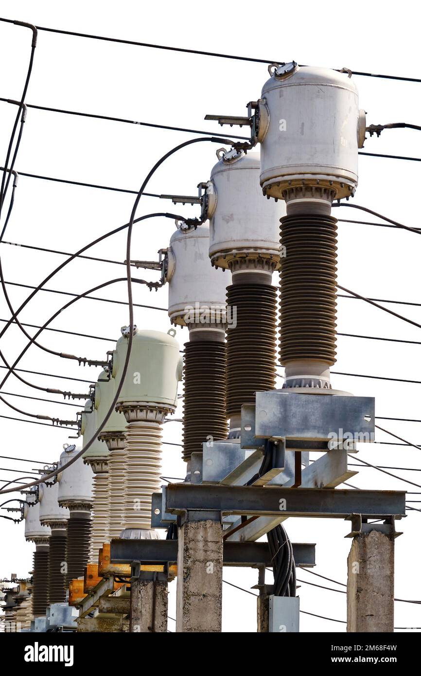 Power plant equipment transformers with gas protection, isolated on a