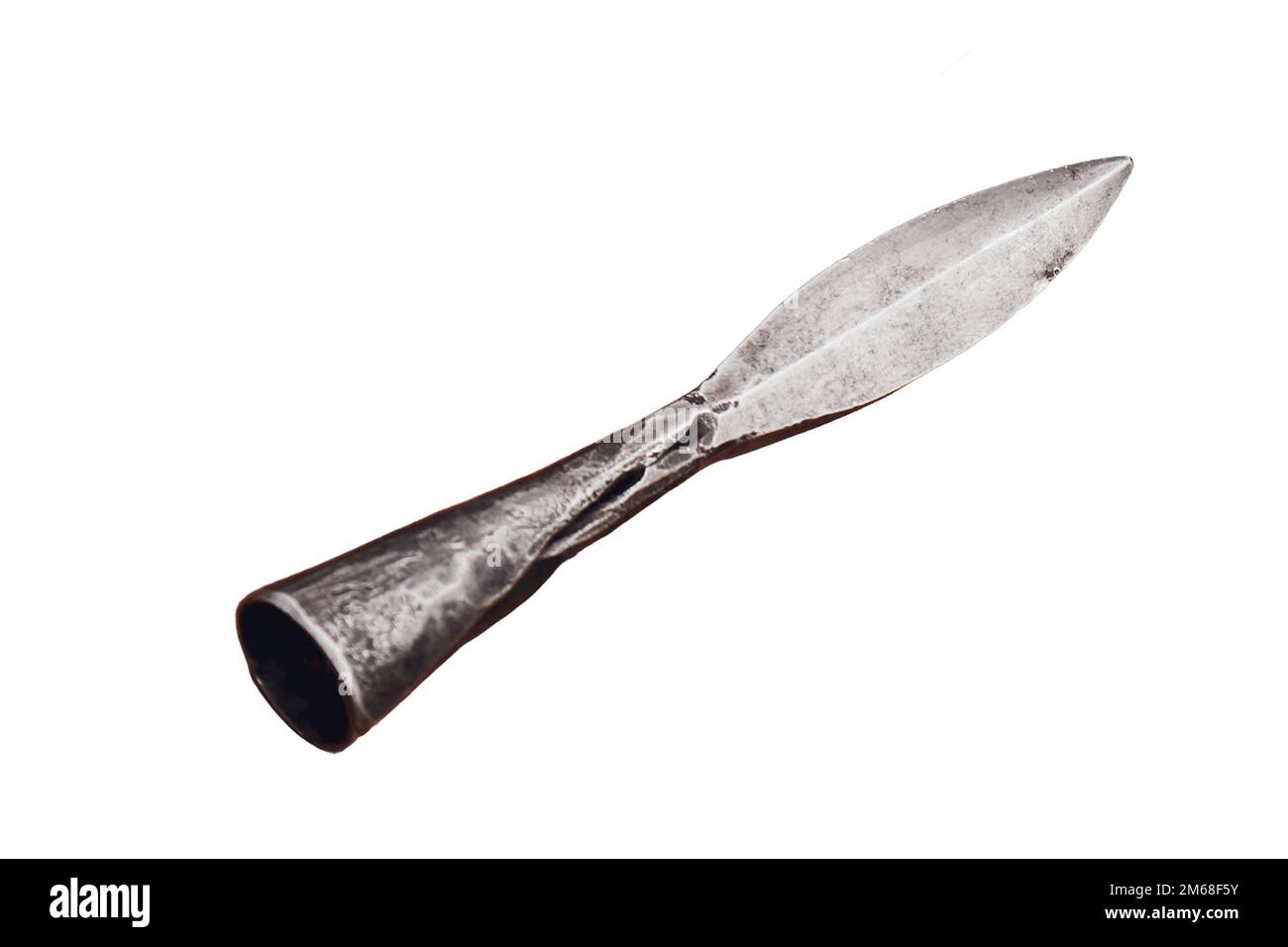 Medieval vintage spearhead, isolated on a white background. Reconstruction of the events of the