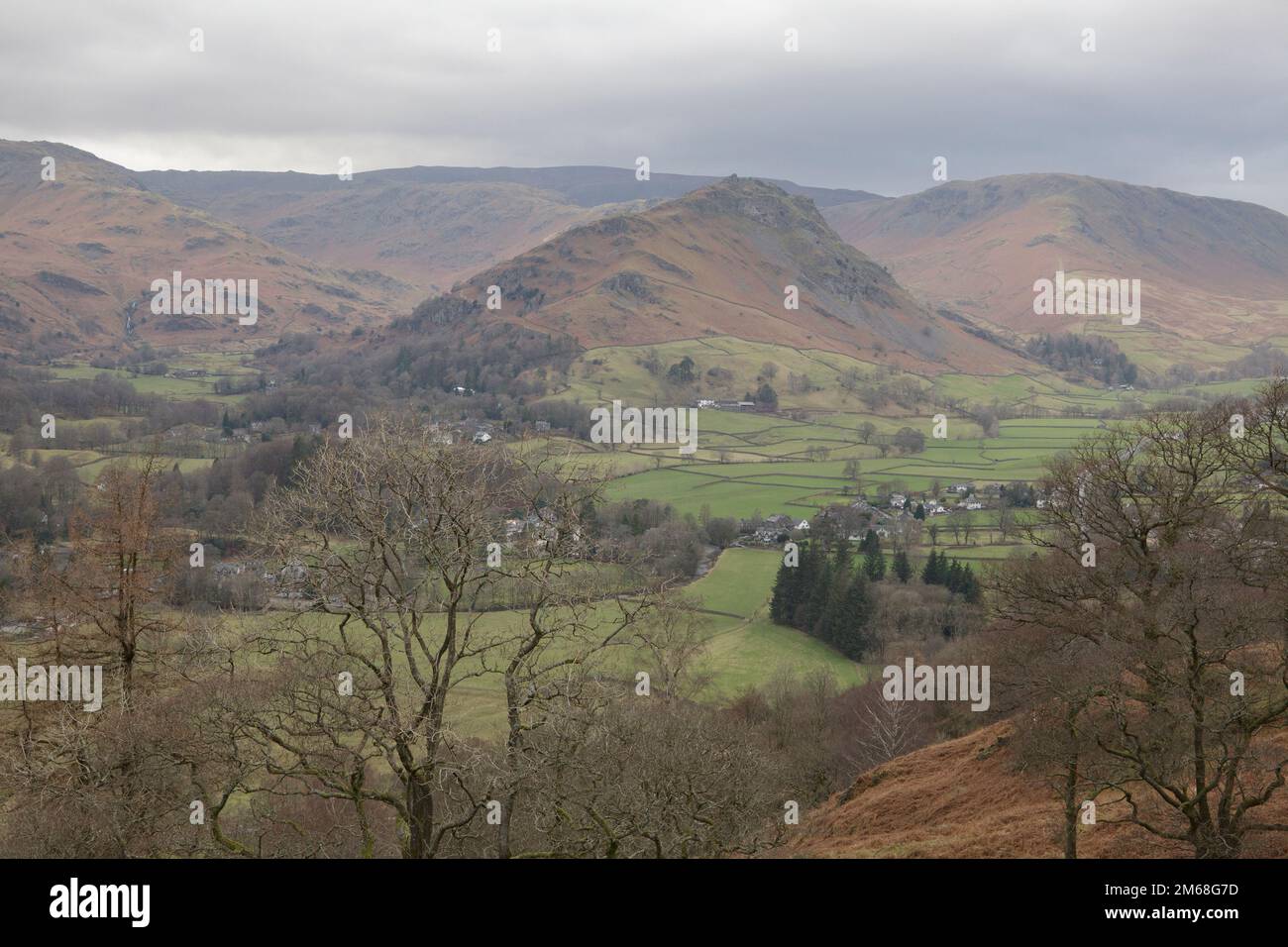 Helm Crag near Grasmere shown from Grey Crag, the descent from Alcock Tarn Stock Photo
