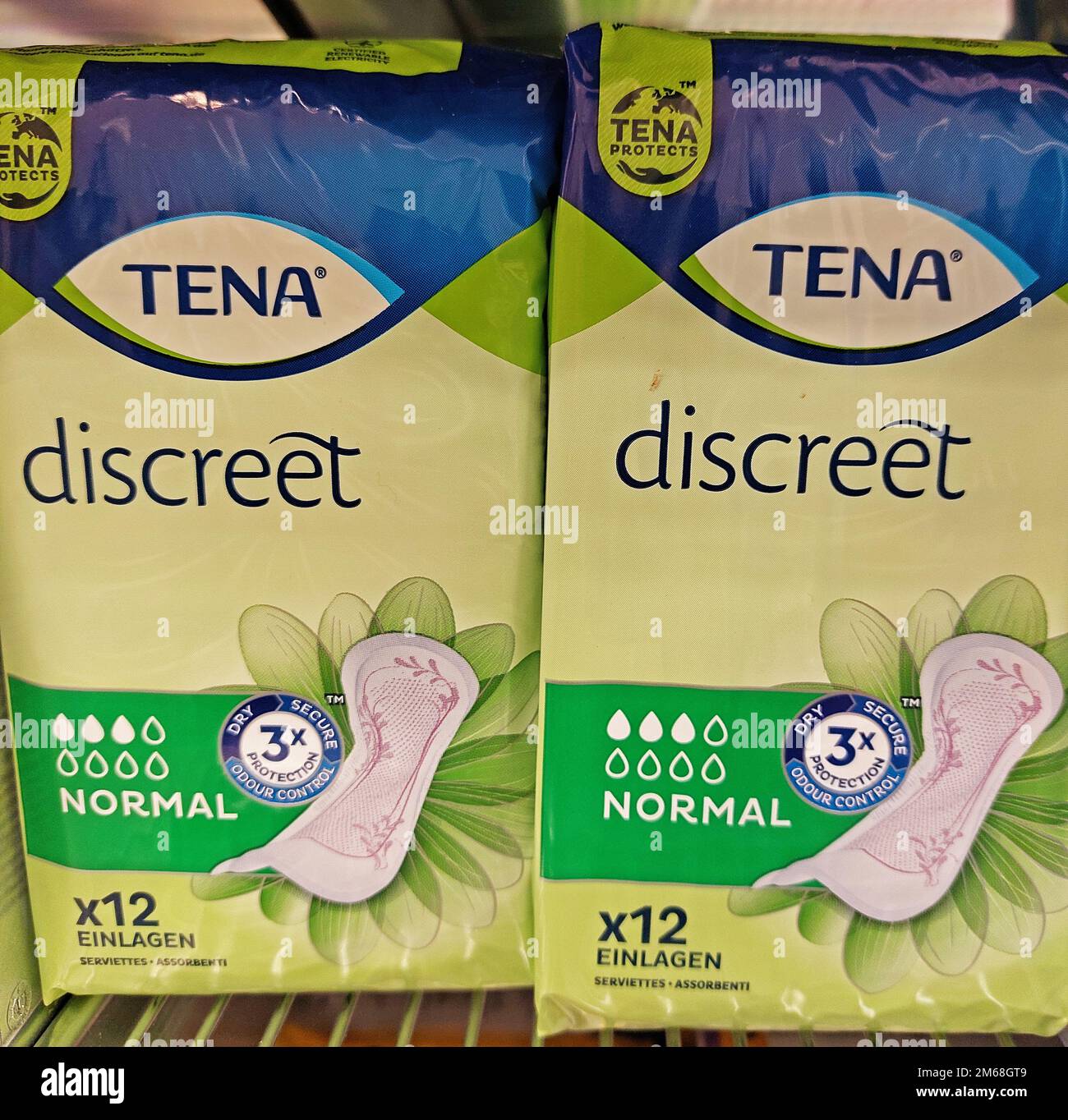 Tena discreet panty liner packages Stock Photo