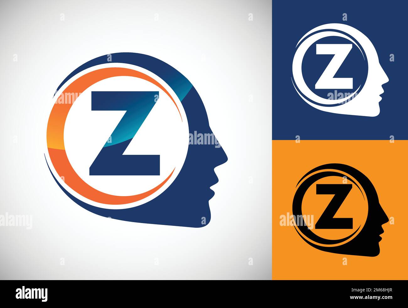 Initial alphabet Z with the human brain, A Logo for science, medical research, technology, AI Stock Vector